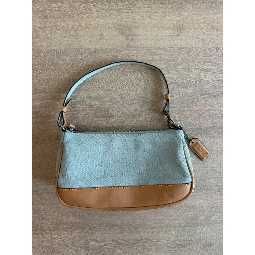 Coach Y2K Vintage 6094 Baby Blue Signature Demi Shoulder Bag Pouchette Leather
